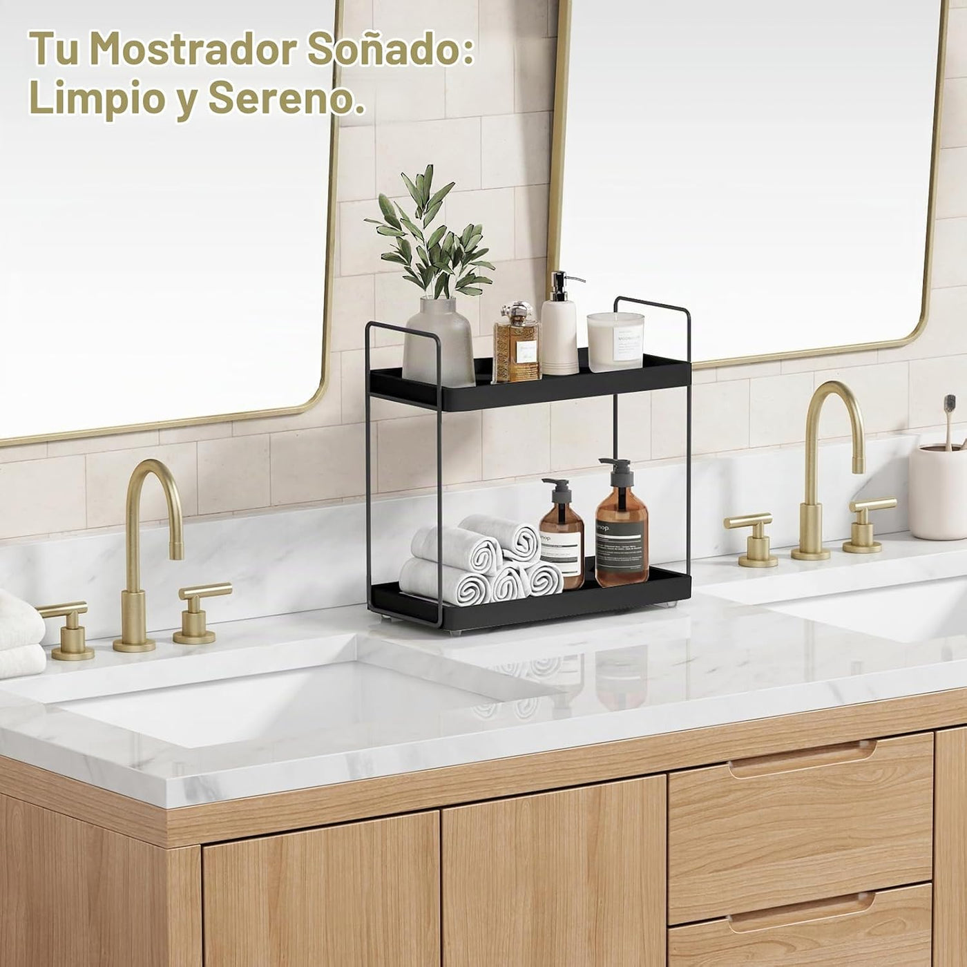 Forbena Organizador de mostrador de baño negro, organizador de baño...