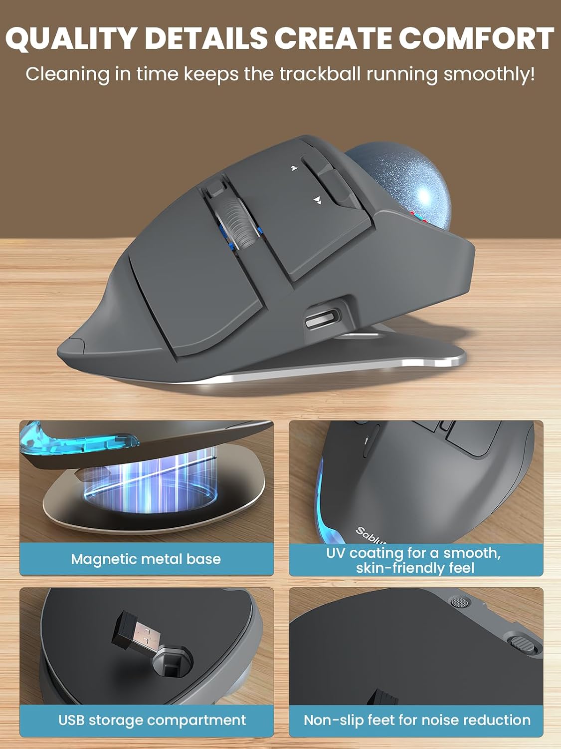 Ratón de Trackball inalámbrico, ángulo ajustable recargable, mouse...