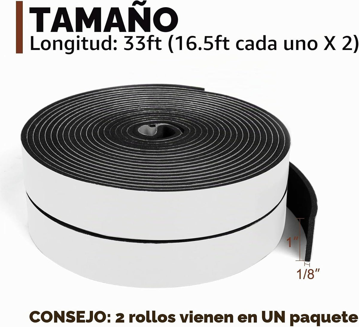 Yotache - 2 rollos de cinta adhesiva de espuma de 1" de ancho x...