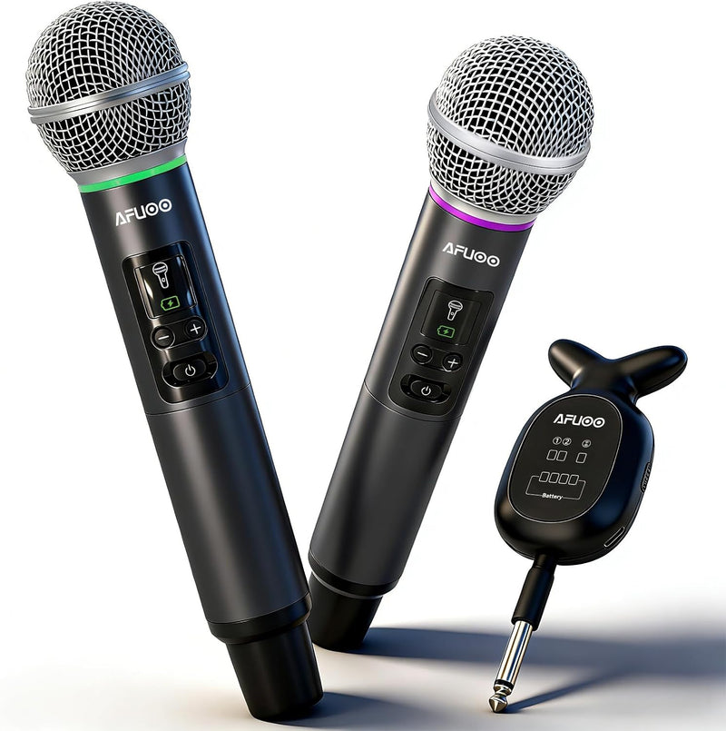 AFUOO Micrófono inalámbrico de mano dual para karaoke, iglesia, bod...