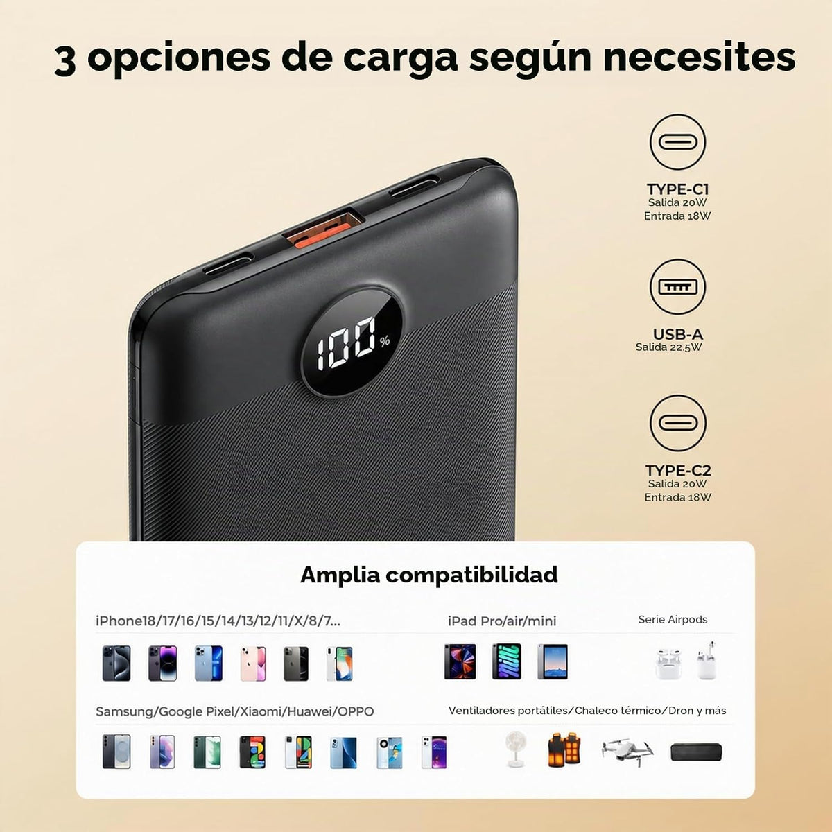 Pequeño cargador portátil 10000mAh 20W carga rápida mini banco de e...