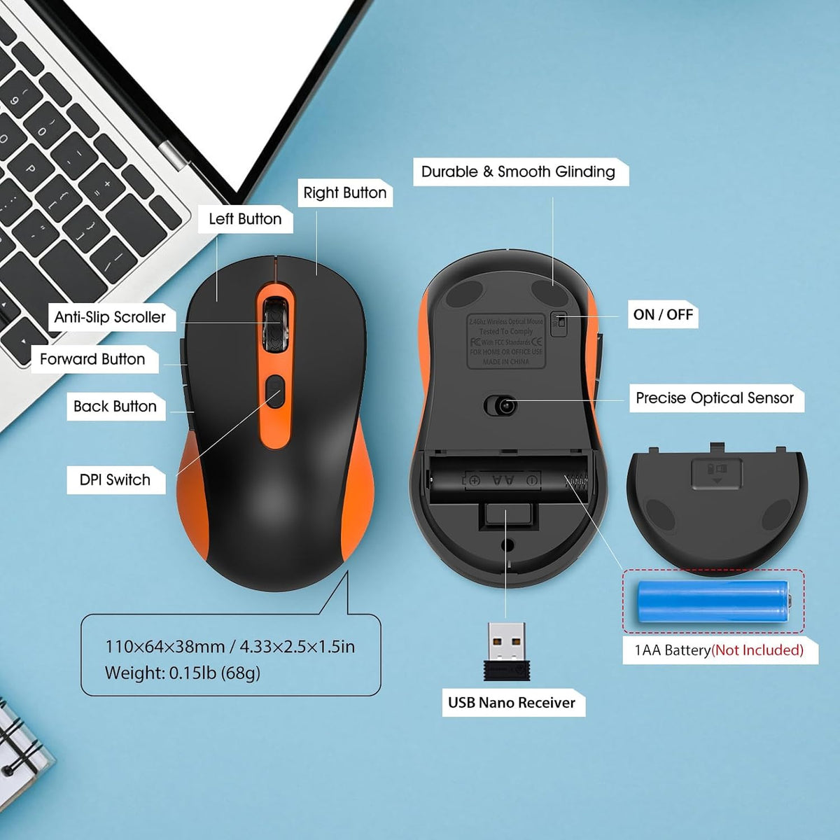 Ratón inalámbrico para laptop, PC, Chromebook, computadora de escri...