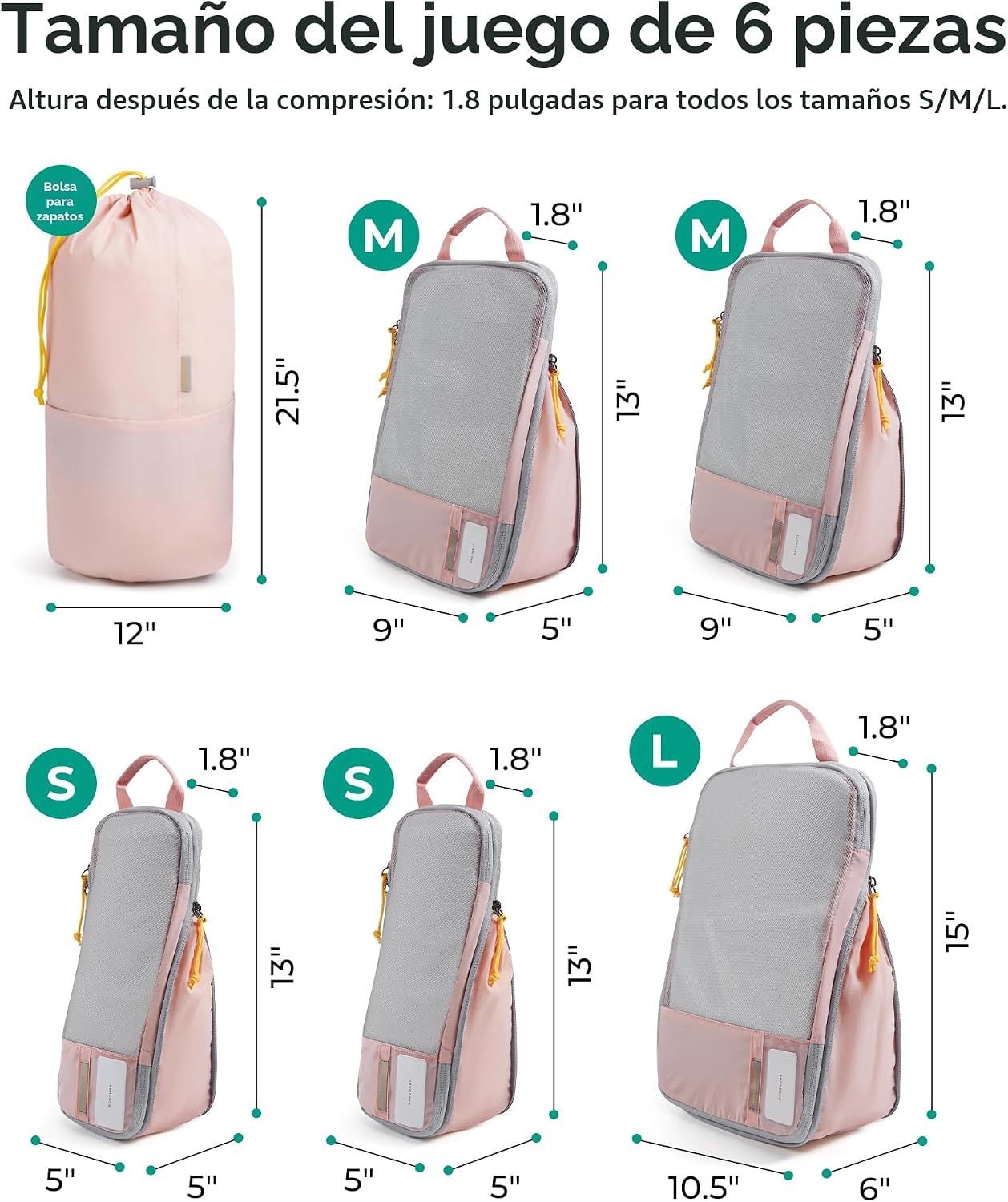 BAGSMART - Juego de 6 cubos de compresión para maletas, juego de 6,...