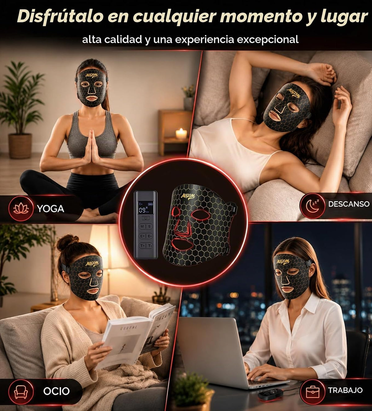 Máscara de terapia de luz roja para cara, inalámbrica de 7 colores...