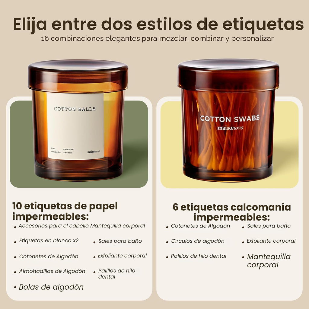 MaisoNovo Recipientes de vidrio para baño con tapas (hermético), so...