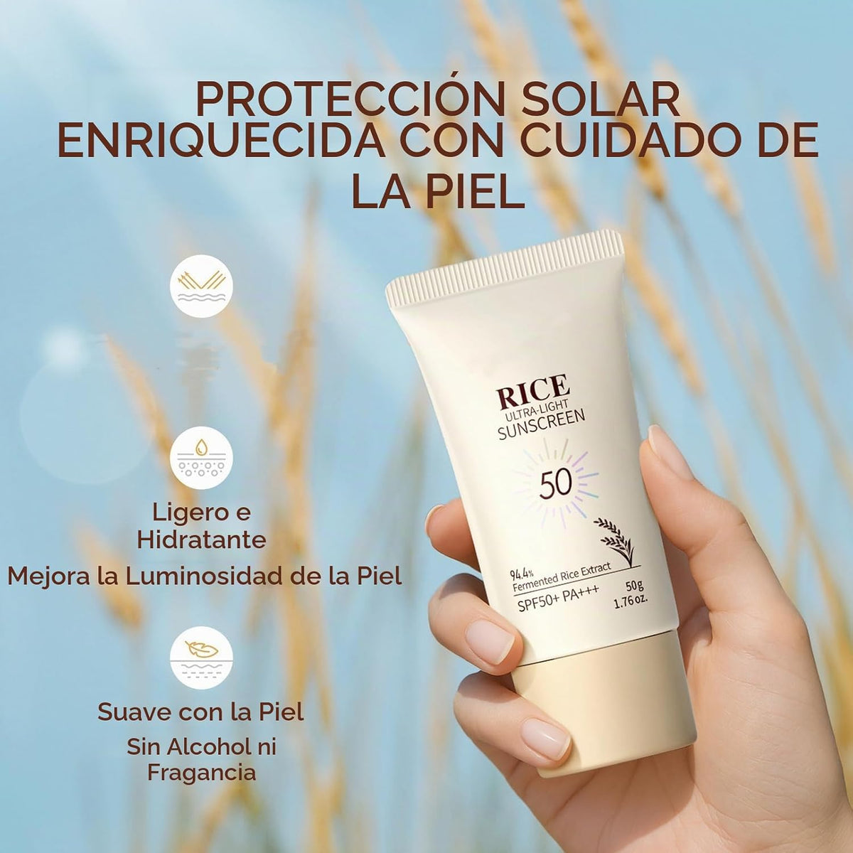 SANZHUAN Hidratante facial de arroz con SPF50+, fórmula mineral de...