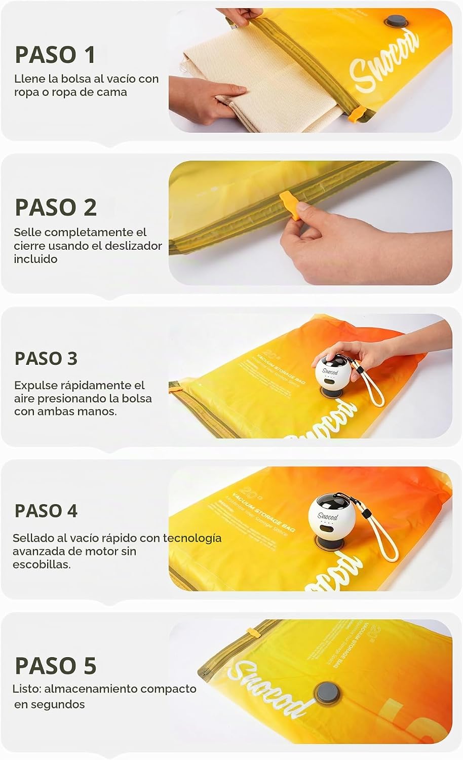 SNOCOD Bolsas de vacío de viaje con bomba, paquete de 15 bolsas de...