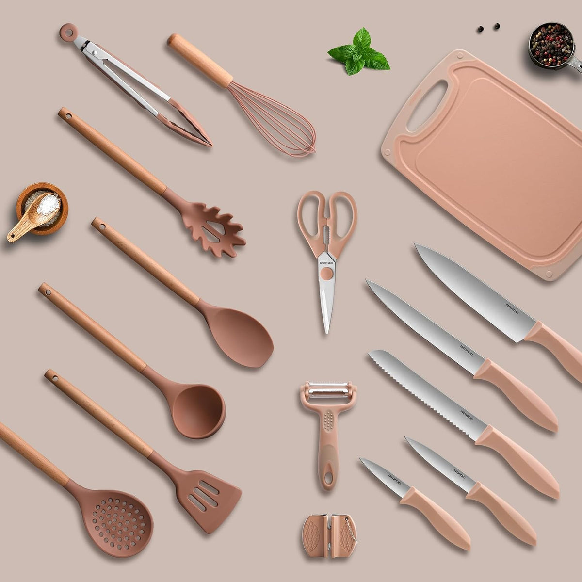 RAXCO - Juego de utensilios de cocina de silicona de 18 piezas y cu...