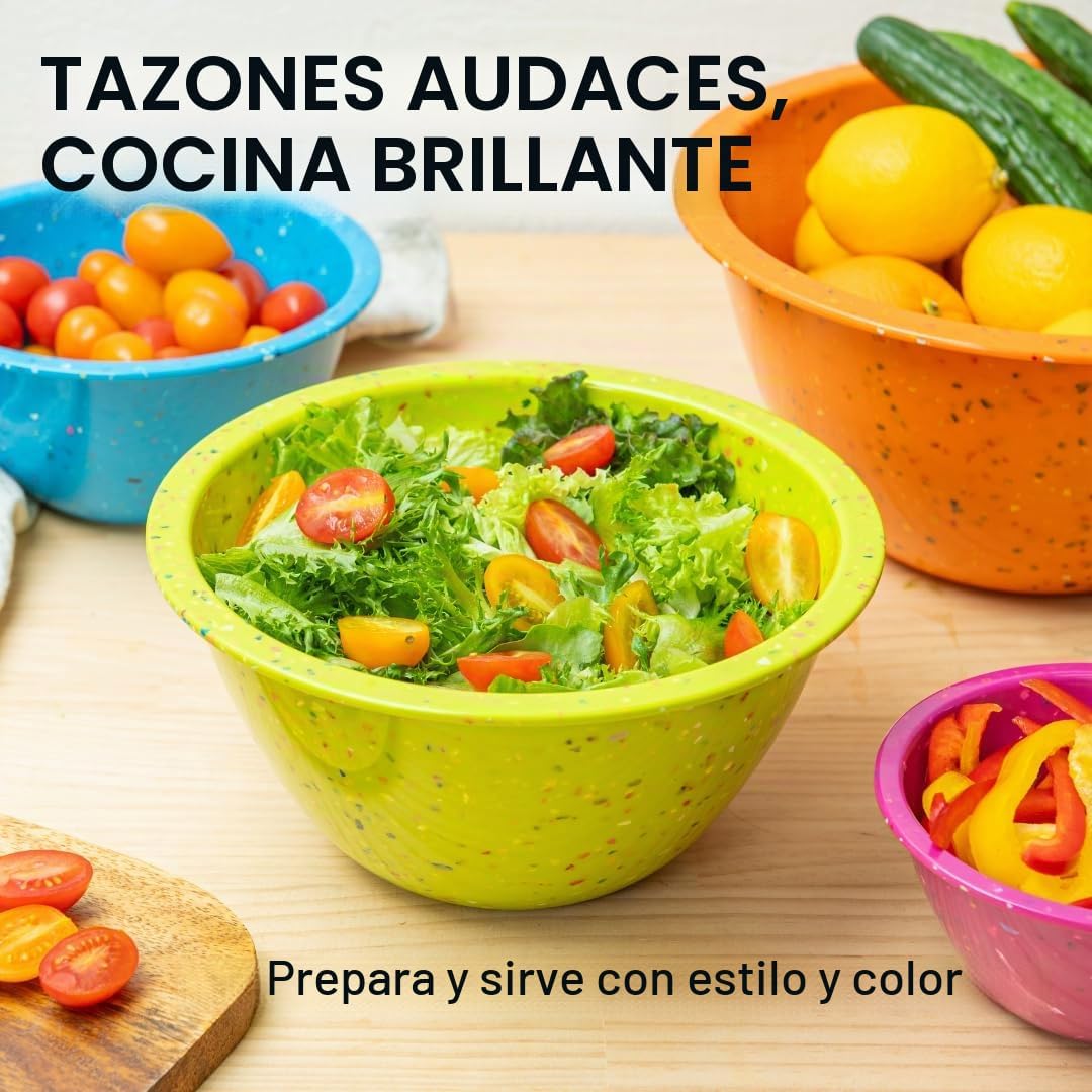 bzyoo Juego de 4 cuencos mezcladores de melamina de confeti, colori...