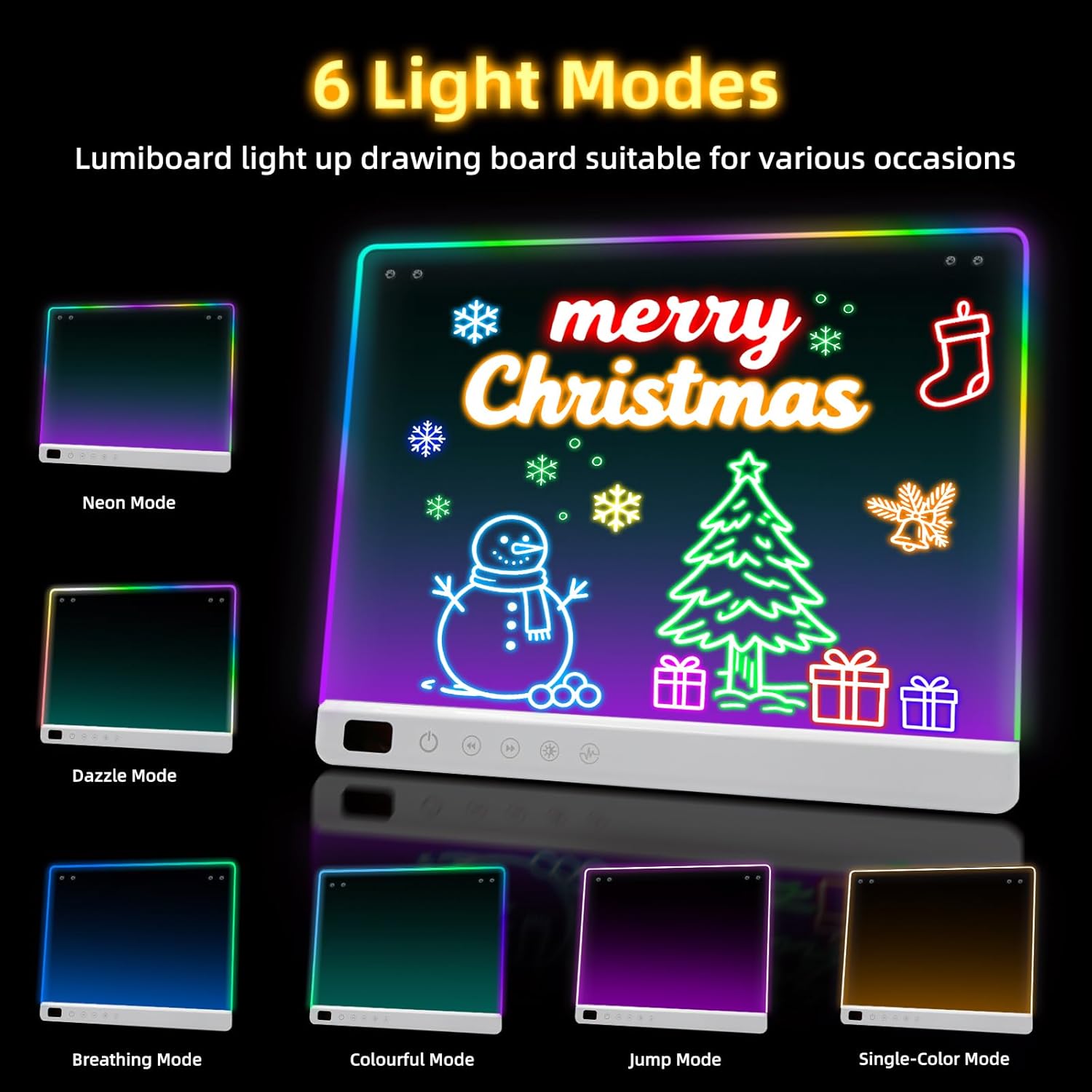 Lumiboard Tablero de dibujo LED con 13 efectos de luz, tablero de n...