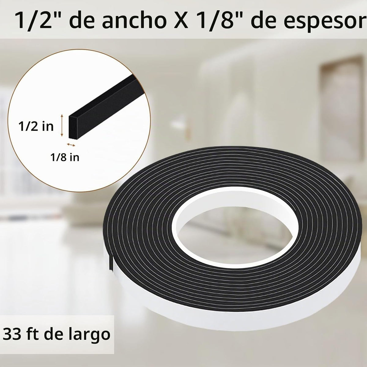 Cinta de sellado de ventana de 1\/2 pulgada de ancho x 1\/8 de pulg...