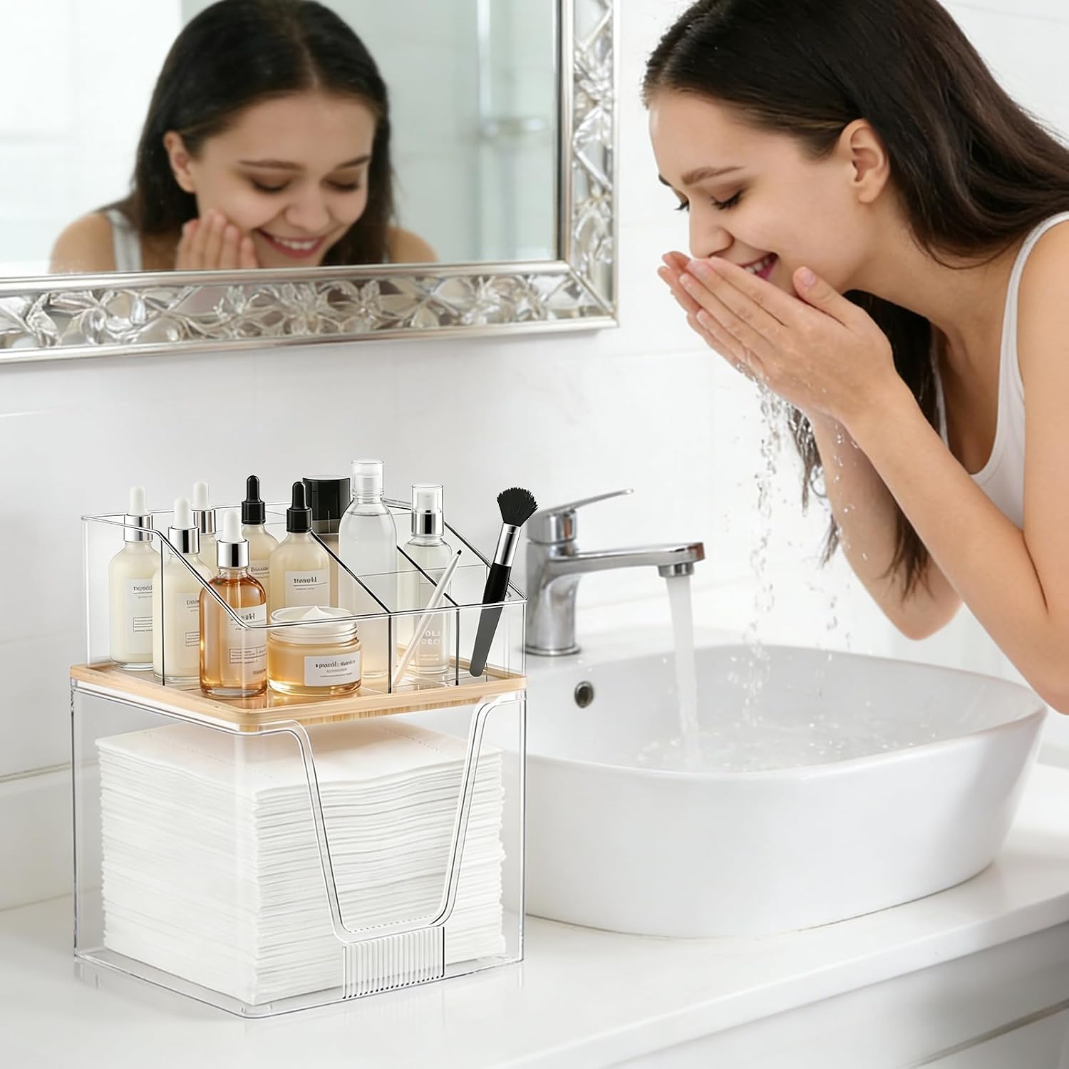 Toallero facial desechable 2 en 1 y organizador de cosméticos, alma...