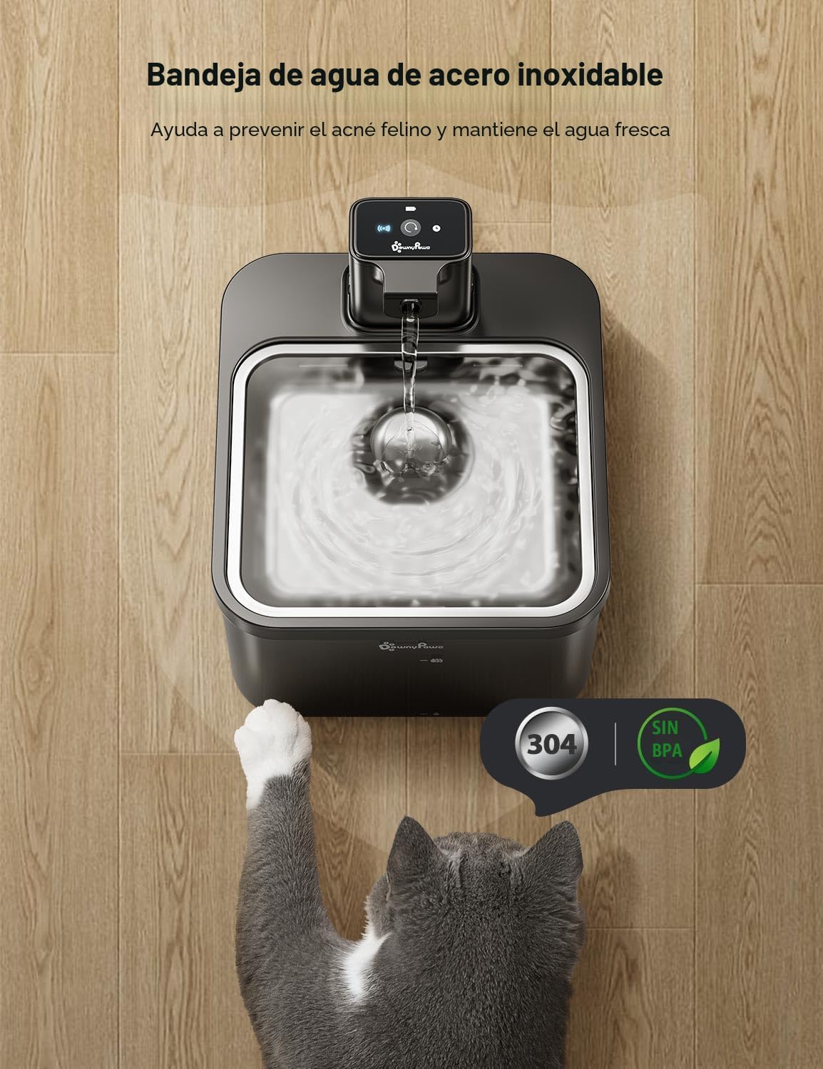 DownyPaws Fuente de agua para gatos sin cable, fuente para mascotas...