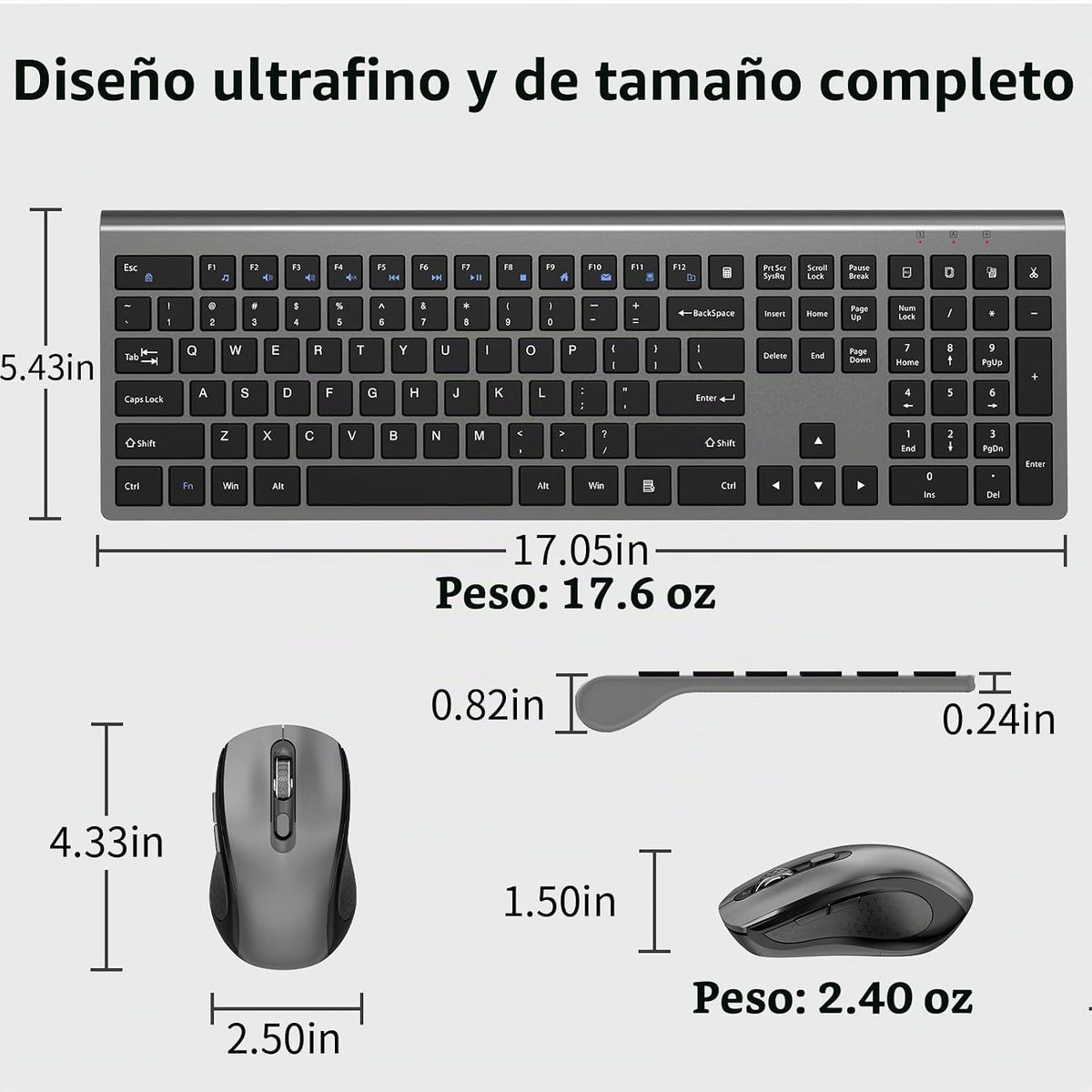 Combo inalámbrico del teclado y del ratón, teclado completo silenci...