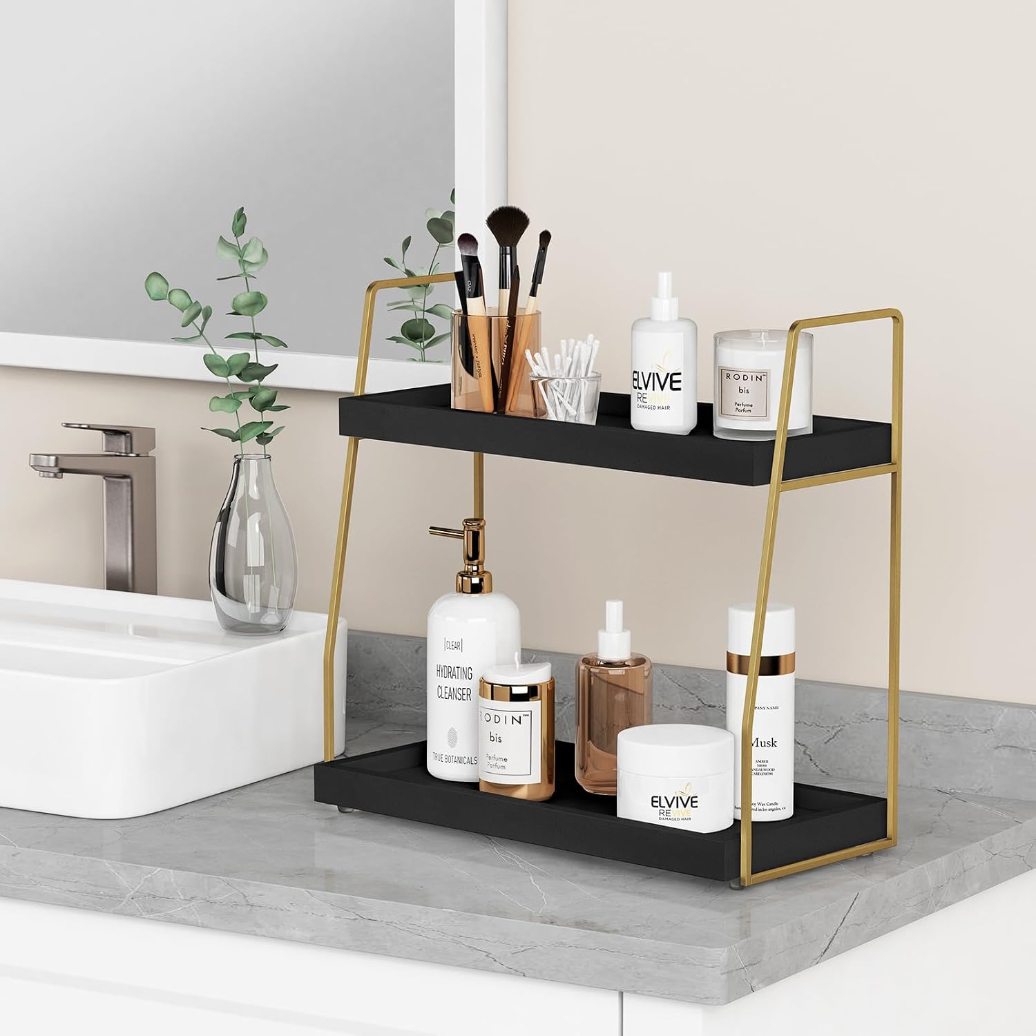 Forbena Organizador de Encimera de Baño Negro y Dorado, Organizador...