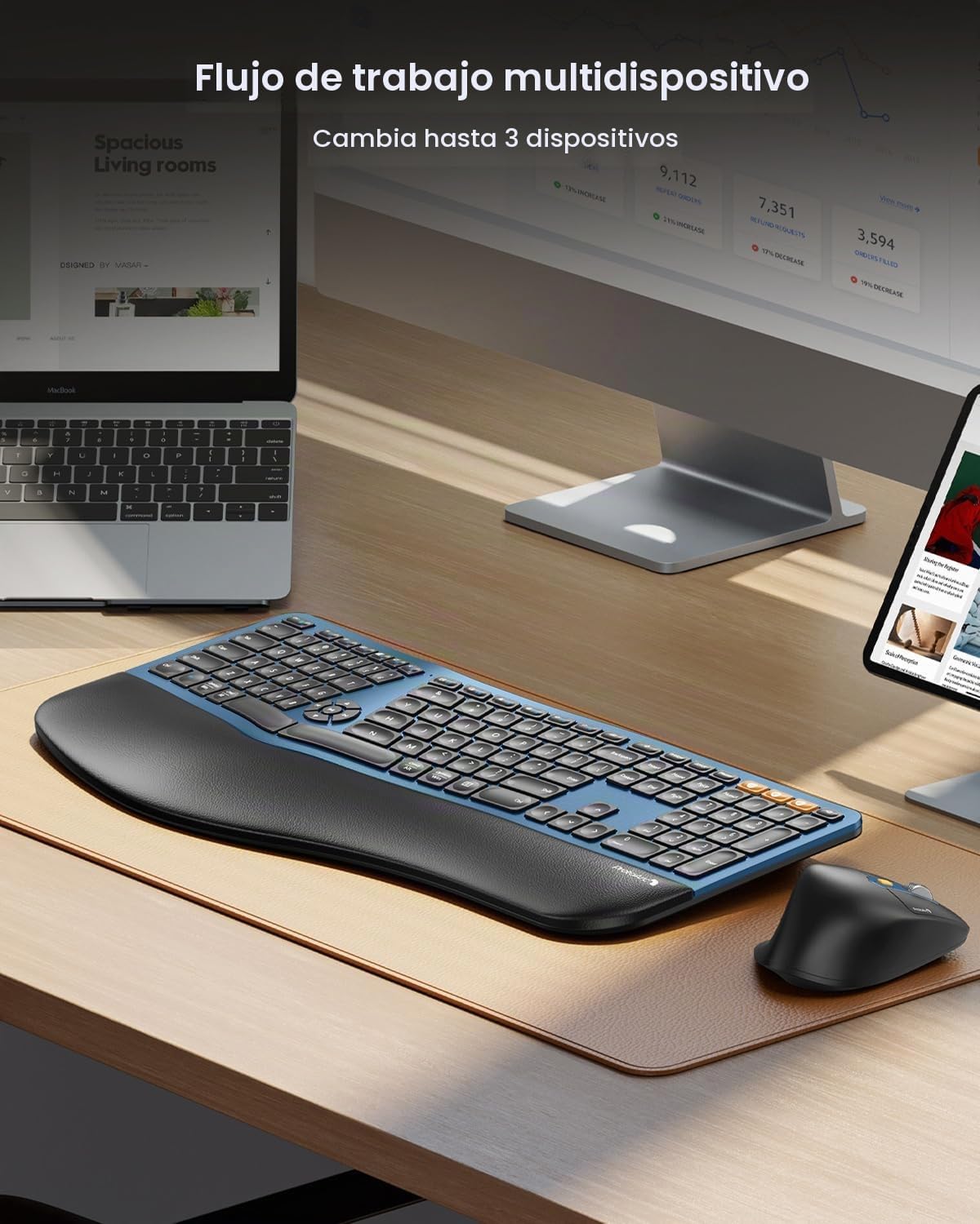 ProtoArc Teclado y ratón inalámbrico ergonómico, EKM01 Plus tamaño...