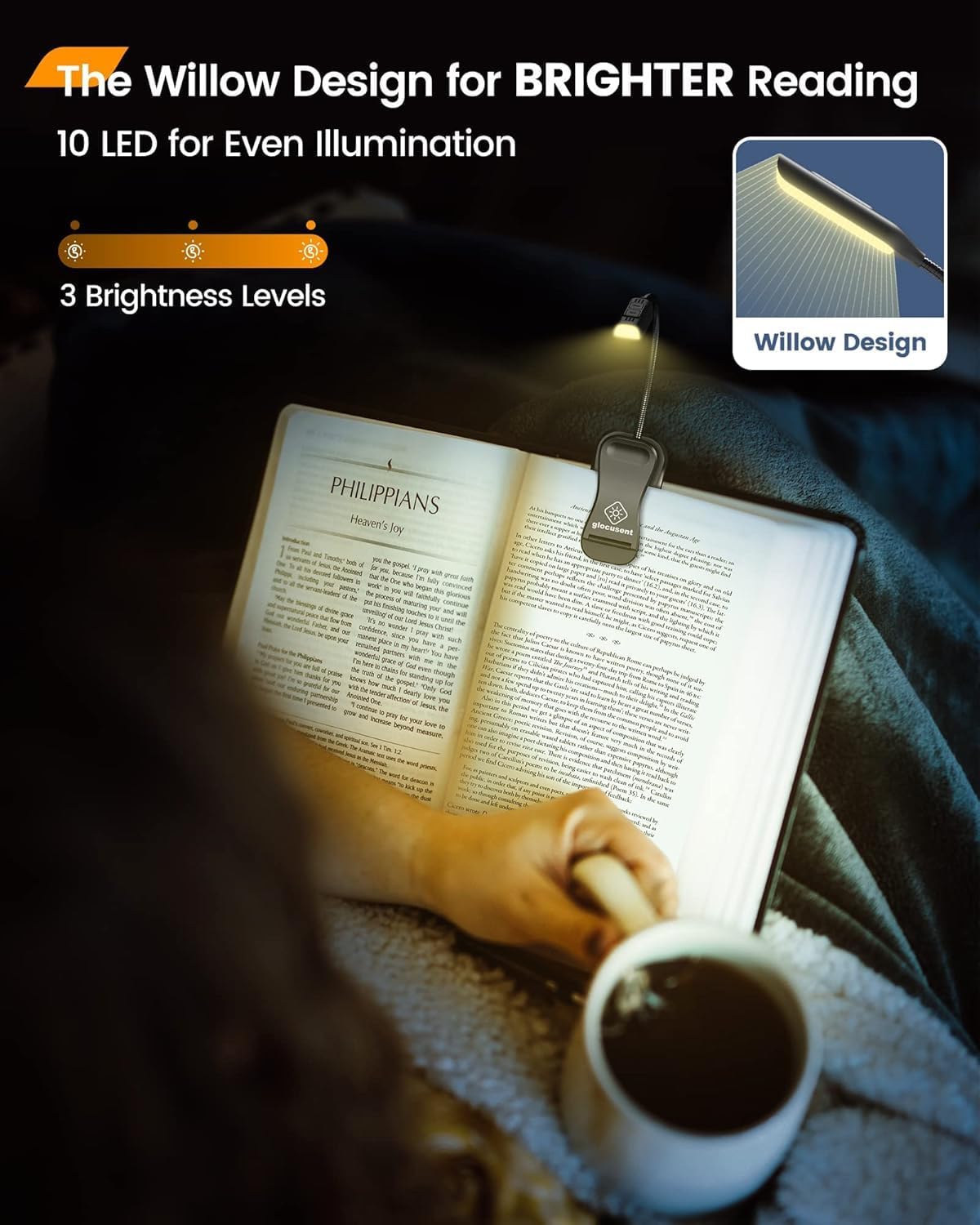 Glocusent Luz de libro recargable USB para leer en la cama, luz con...