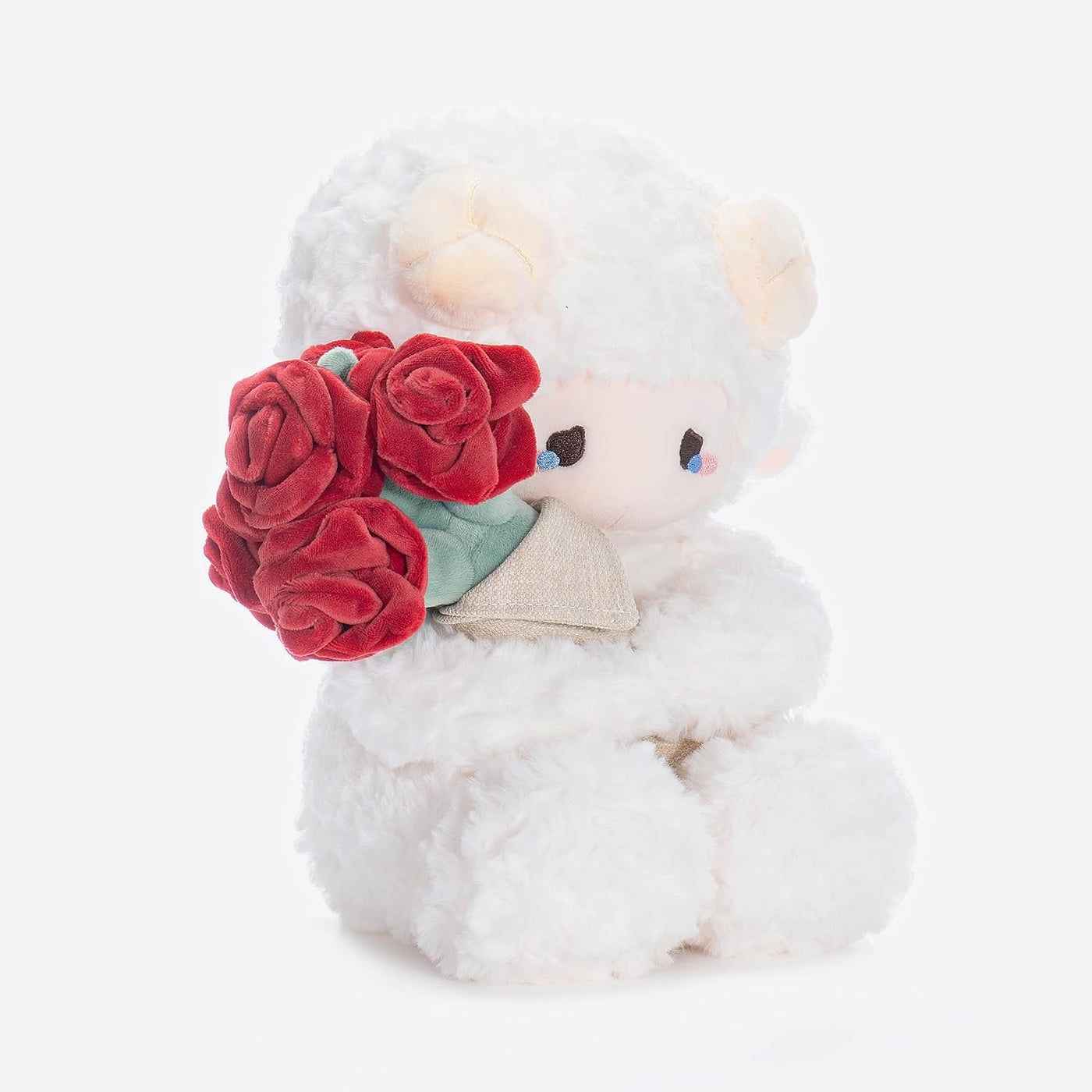 Peluche de cordero blanco de 11.4 pulgadas con ramo extraíble de ro...