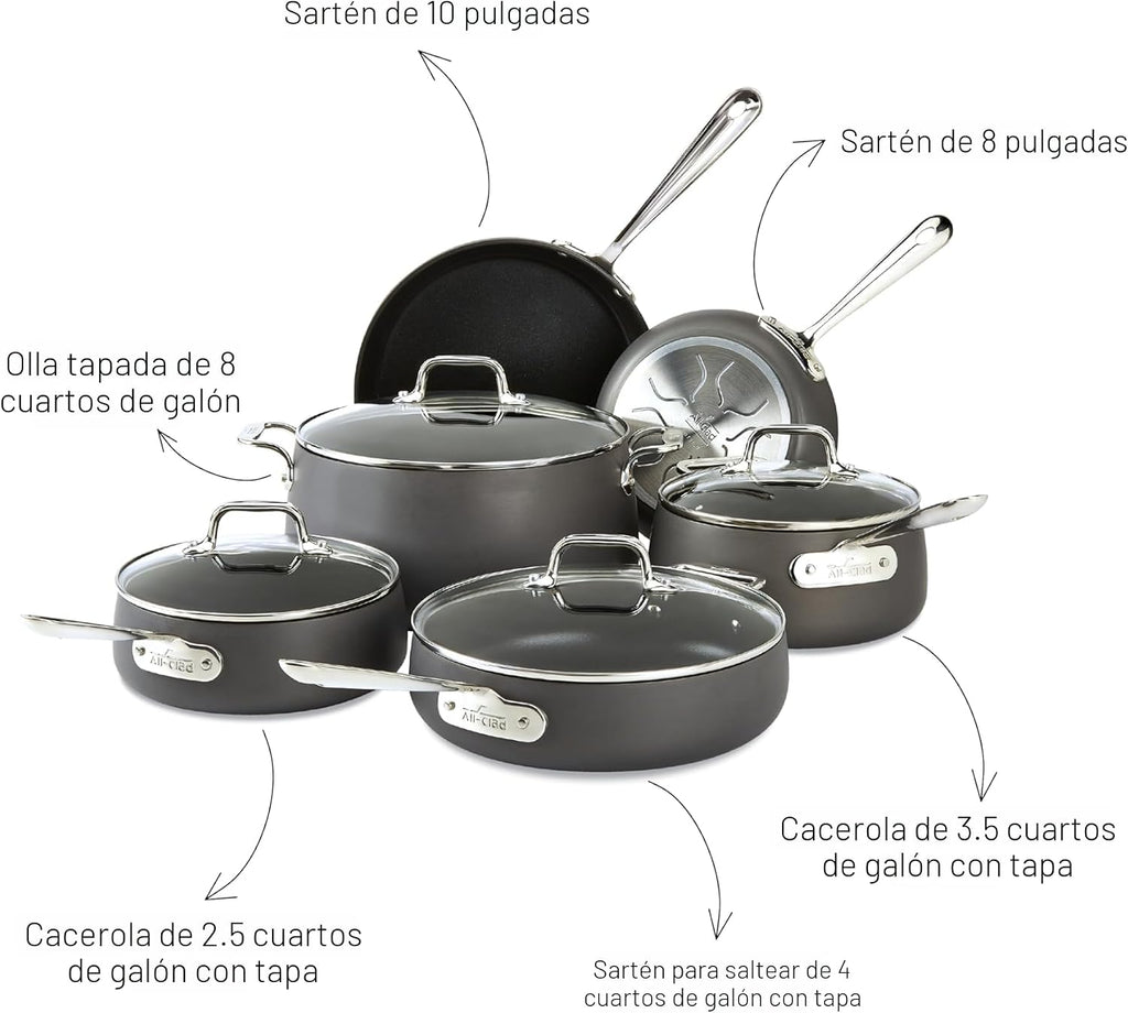 All-Clad HA1 - Juego de utensilios de cocina anodizados duros antia...