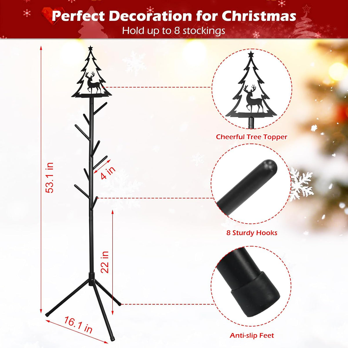 ROSE ME 200 luces LED para árbol de Navidad + soporte para calcetin...