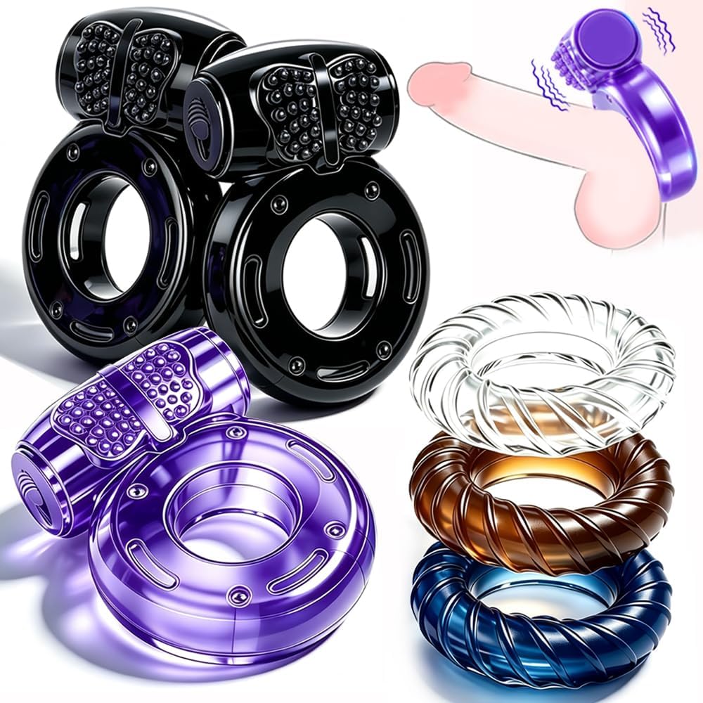 Juego de 6 anillos vibratorios para el pene impermeables, funda de...