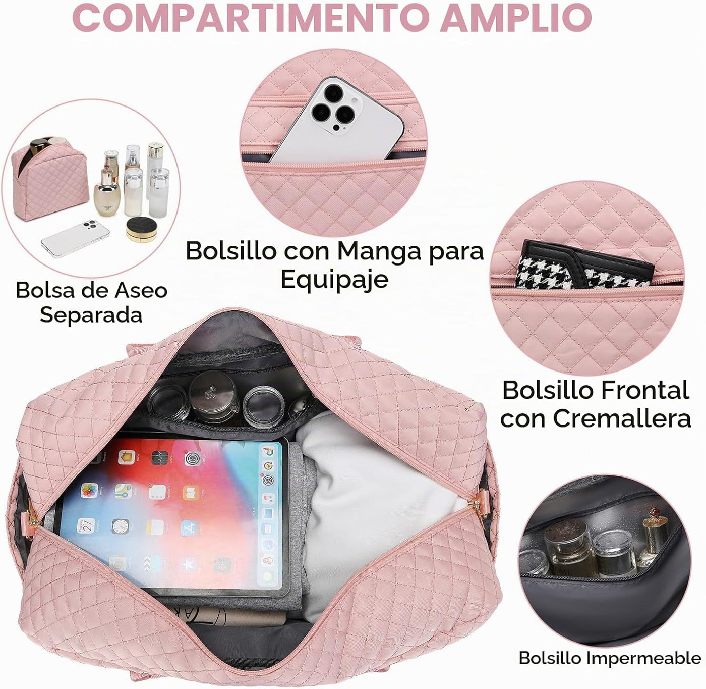 Bolsa de viaje grande para mujer, bolsa de lona para equipaje de fi...