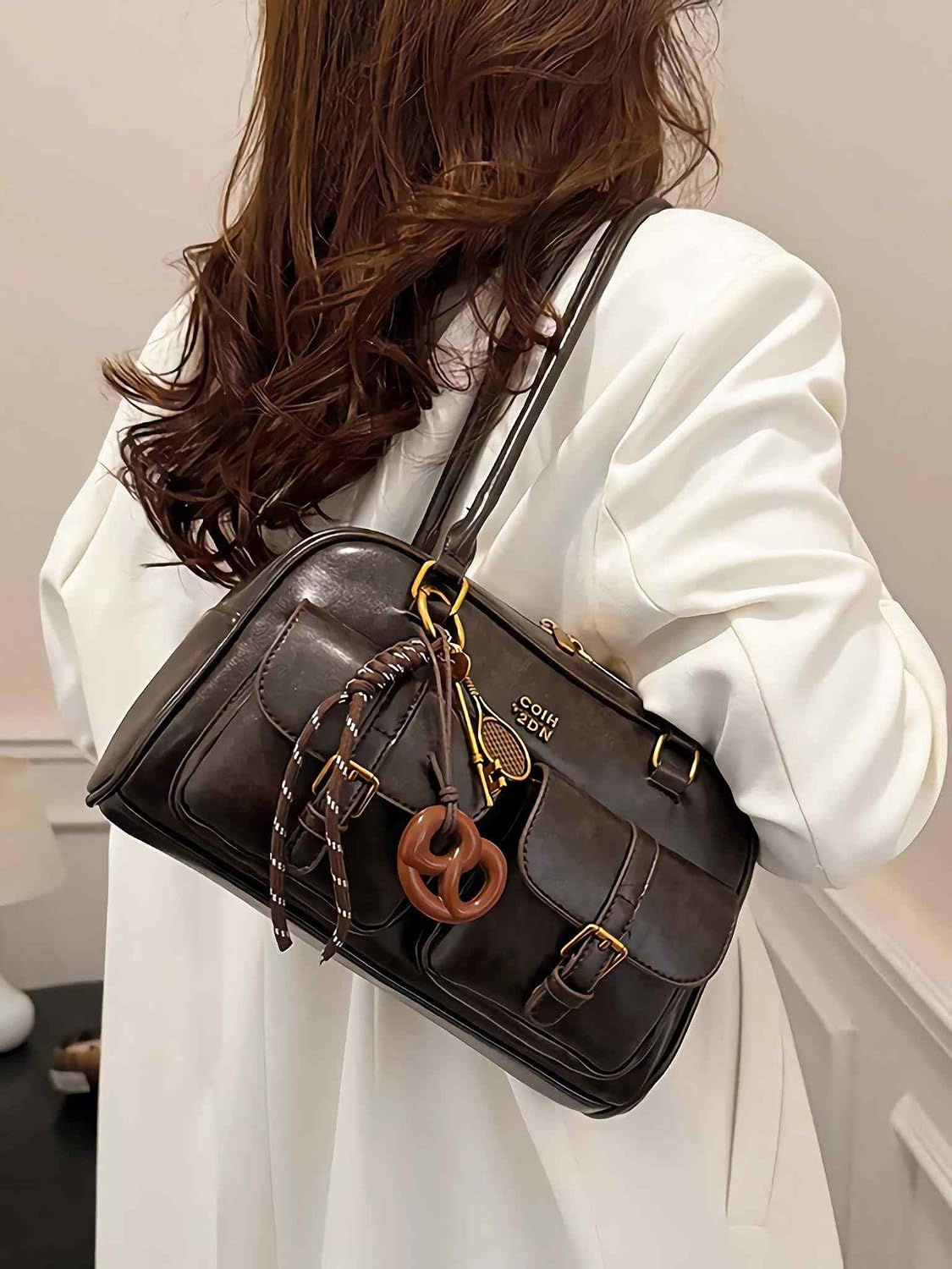Bolso de hombro vintage para mujer, bolsos de piel resistente al ac...