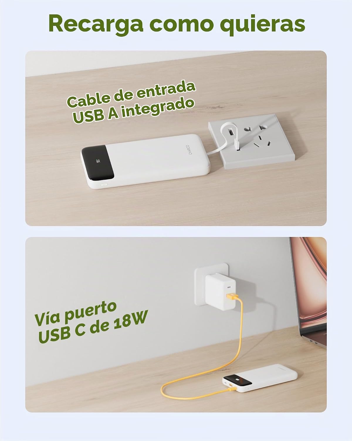 CHARCO Cargador portátil Banco de energía con cable incorporado 100...