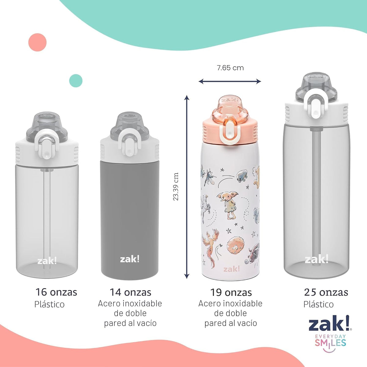 Zak Designs Harry Potter Sage - Botella de agua para niños con popo...