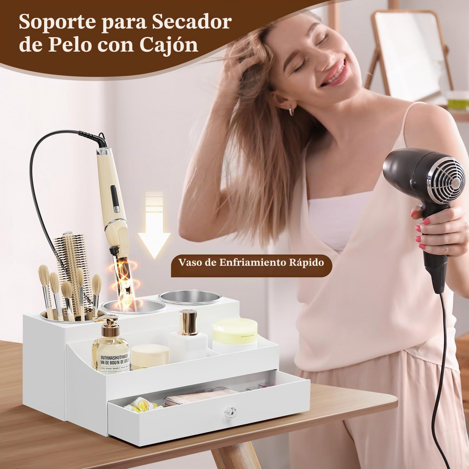 GFWARE Soporte acrílico para secador de pelo con cajón, organizador...