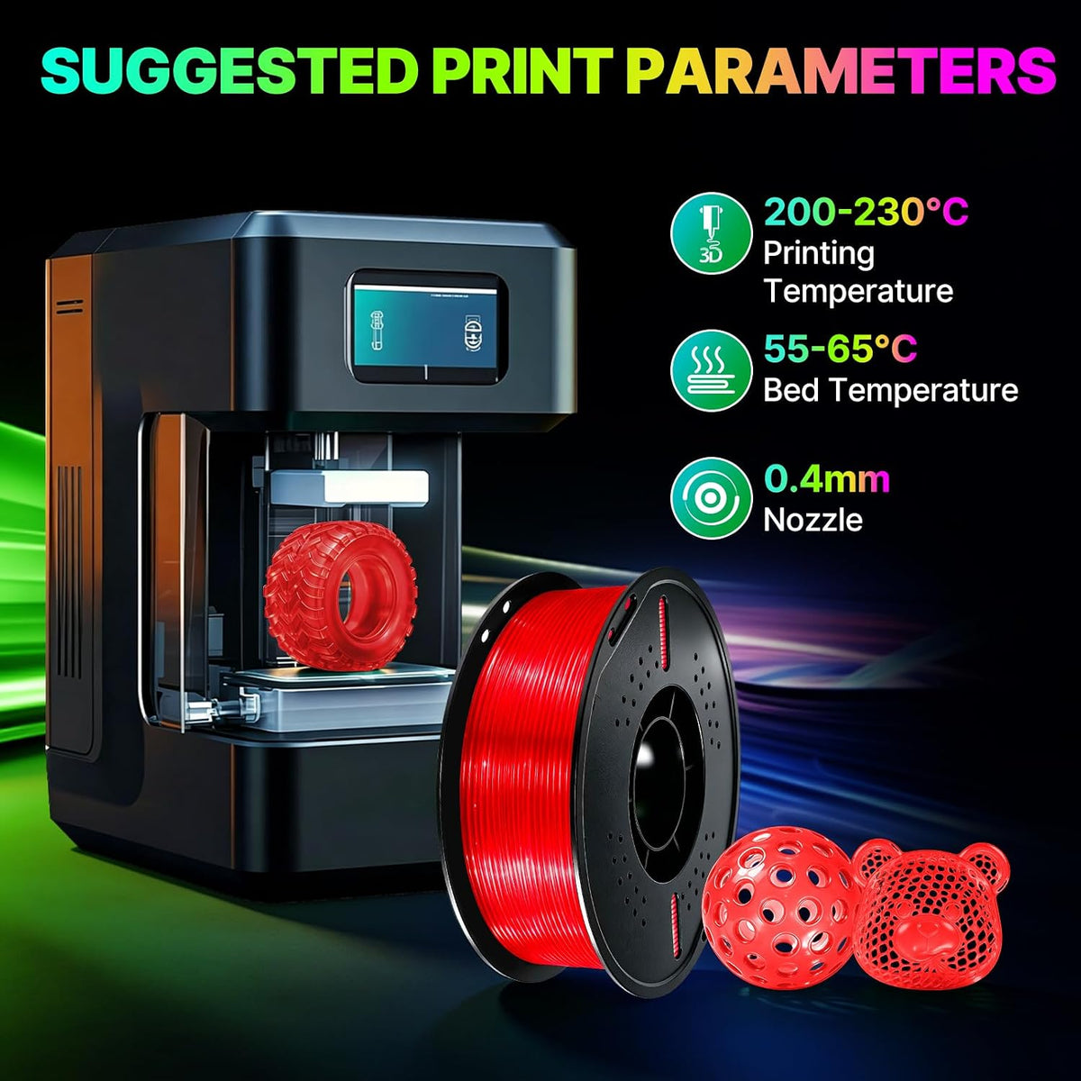 Colourbing Filamento flexible de TPU 95A para impresora 3D, suave y...