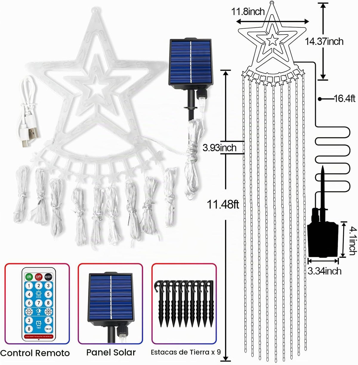 AMIPEPE Luces de cascada de estrellas de Navidad, 11.48 pies, 350 L...