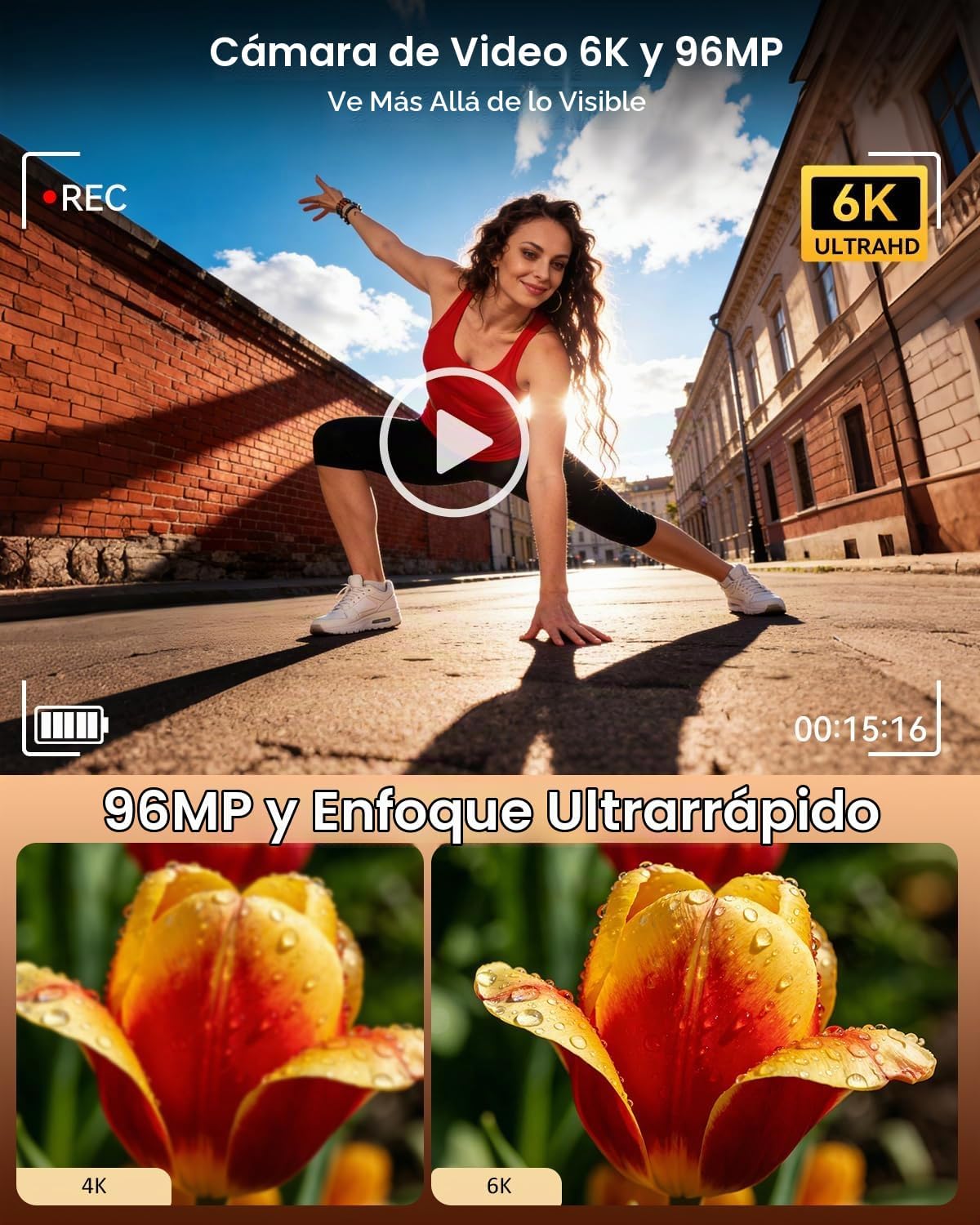 RAZPLYN Cámara digital 6K 96MP Vlogging Cámara para YouTube con pan...