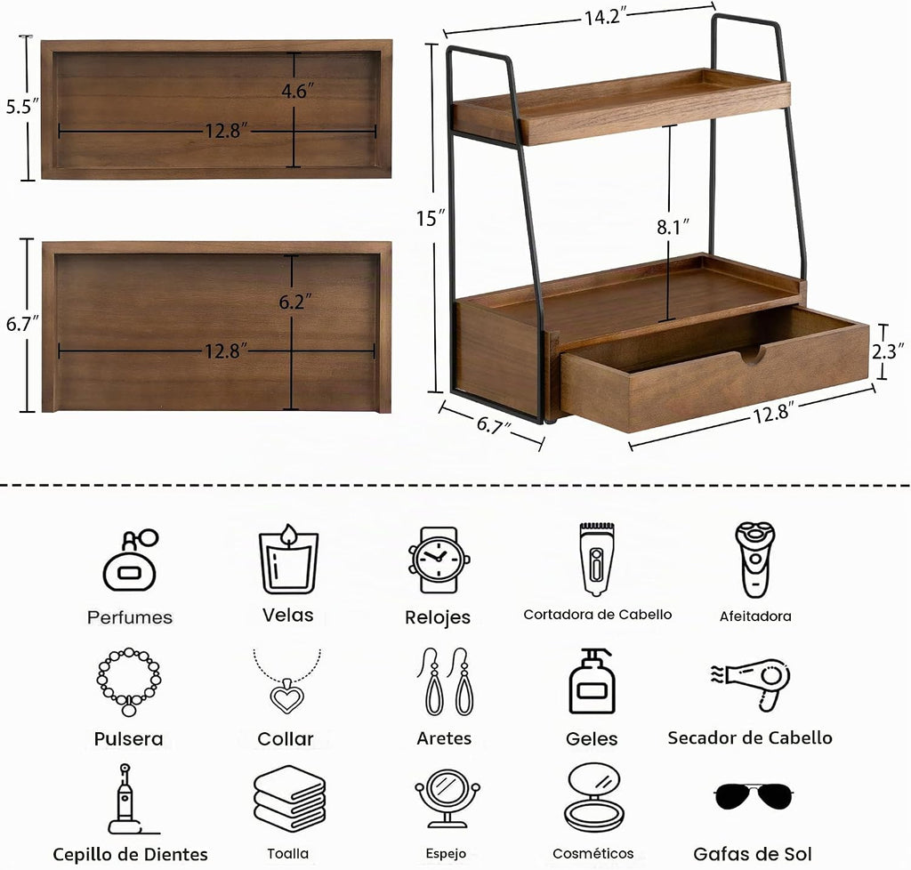 Organizador de Baño de 2 Niveles para Encimera con Cajón, Organizad...