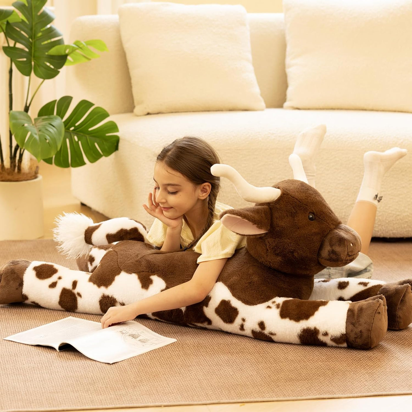 Tezituor 43.3 animal de peluche gigante de vaca de cuernos largos,...