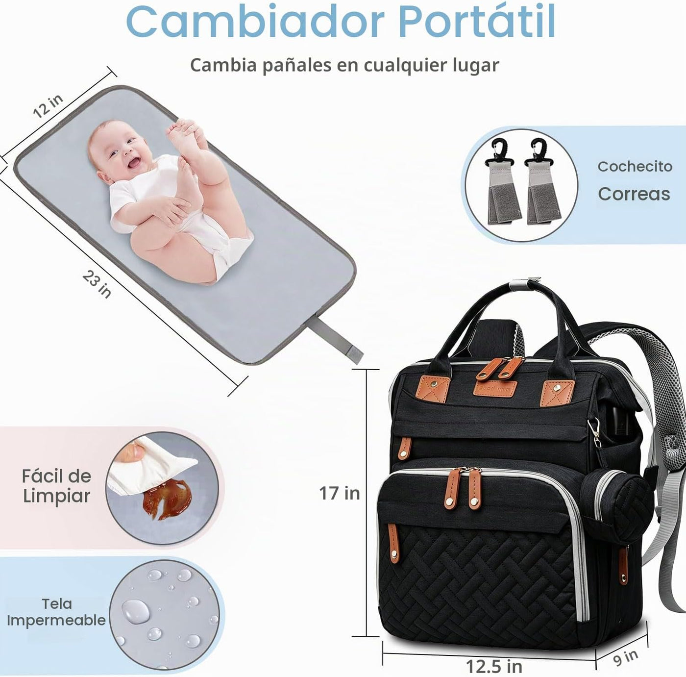 SHITIESHOU Mochila para pañales para mamá y papá, con cambiador, 19...