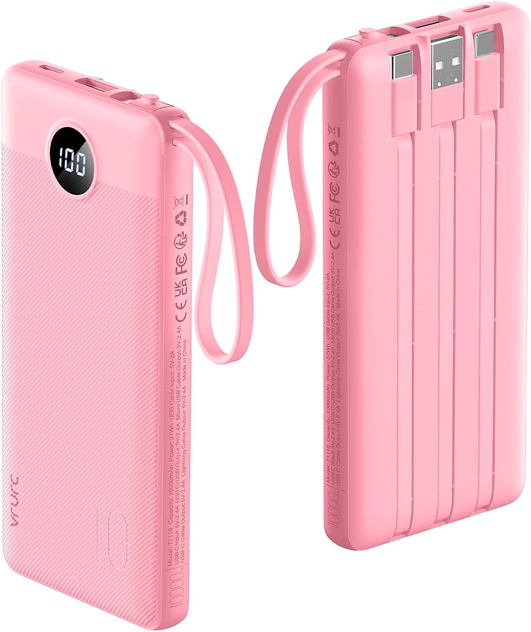 Cargador de teléfono portátil VRURC, banco de energía incorporado d...