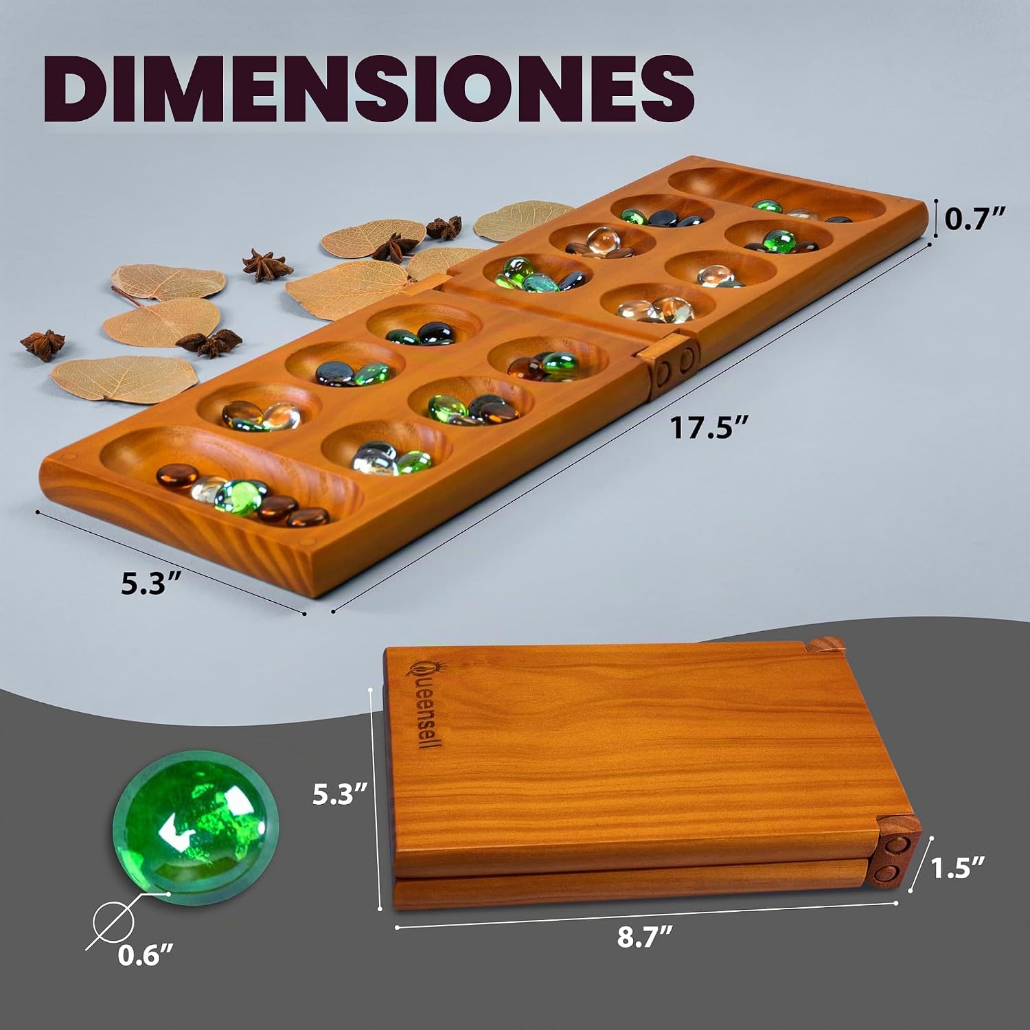 Mancala - Juego de mesa con bloqueo magnético, juego plegable clásico para 2 jugadores, juego de mancala de madera con 56 guijarros de cristal, juego de Mancala para niños y adultos