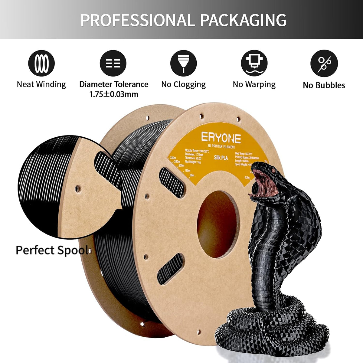 ERYONE Filamento PLA de seda para impresora 3D de 0.069 in +\/- 0.0...