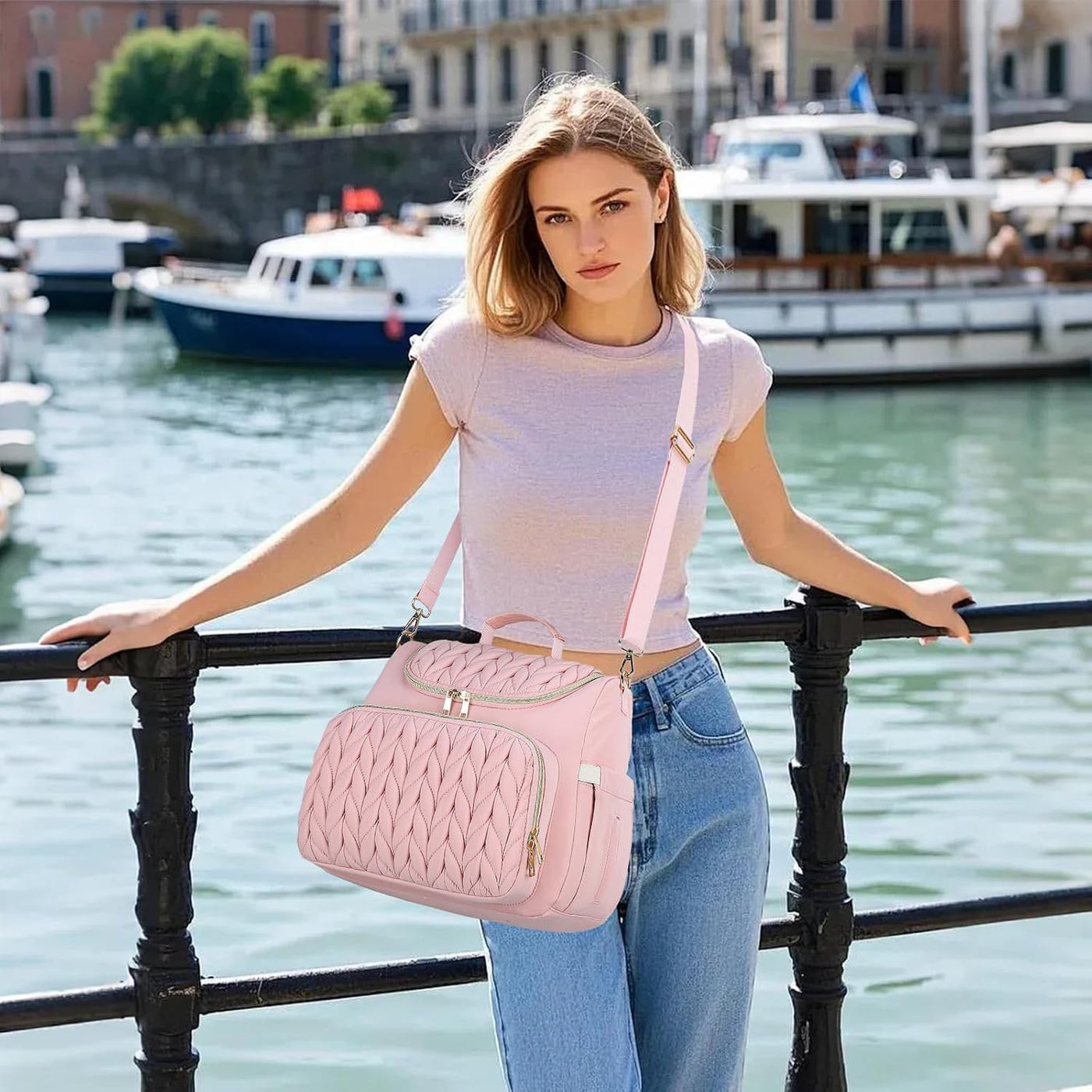 Bevkois Mochila pequeña para pañales acolchada, mini bolsa cruzada...