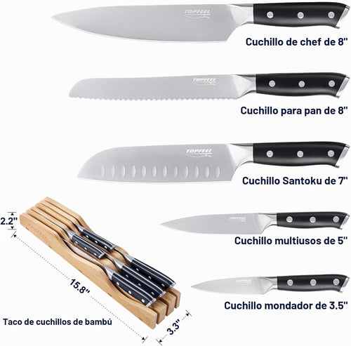 6 piezas de juego de cuchillos de cocina con organizador de cuchill...