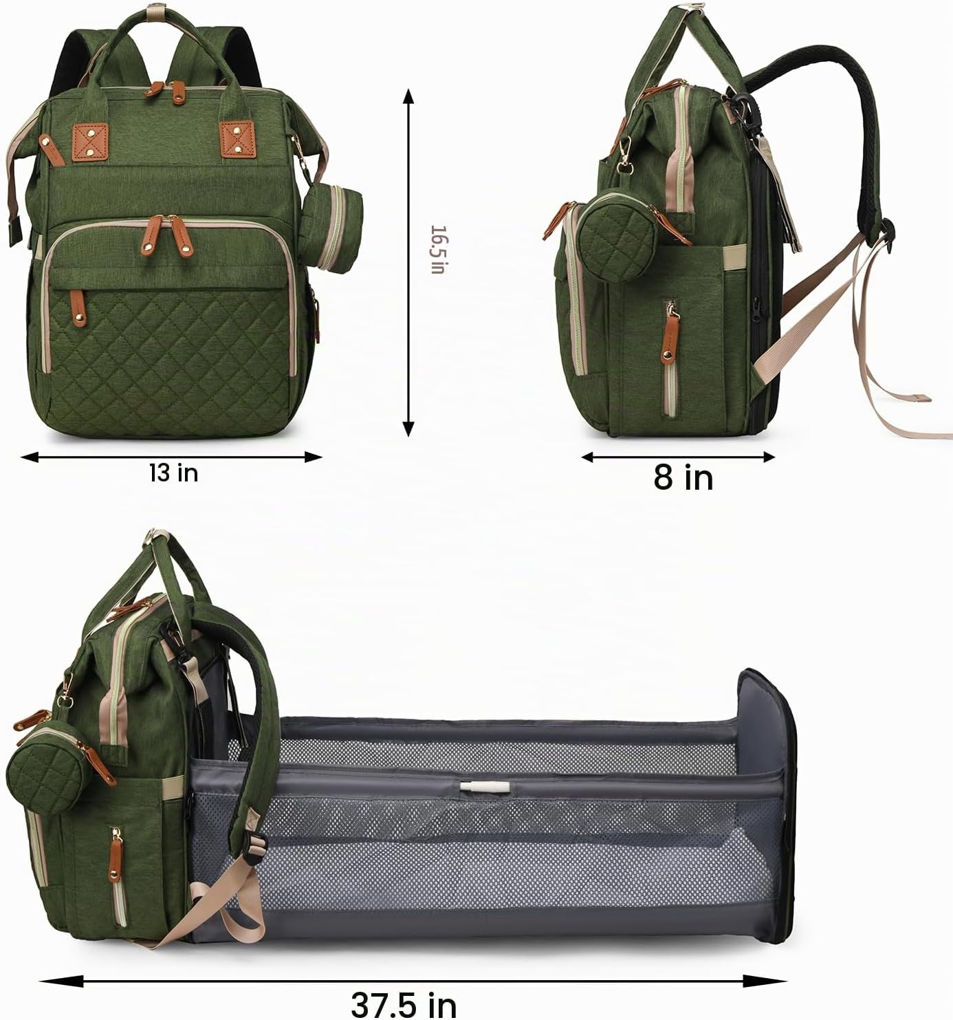 Lamroro Bolsa de pañales con cambiador, mochila de pañales 3 en 1 p...