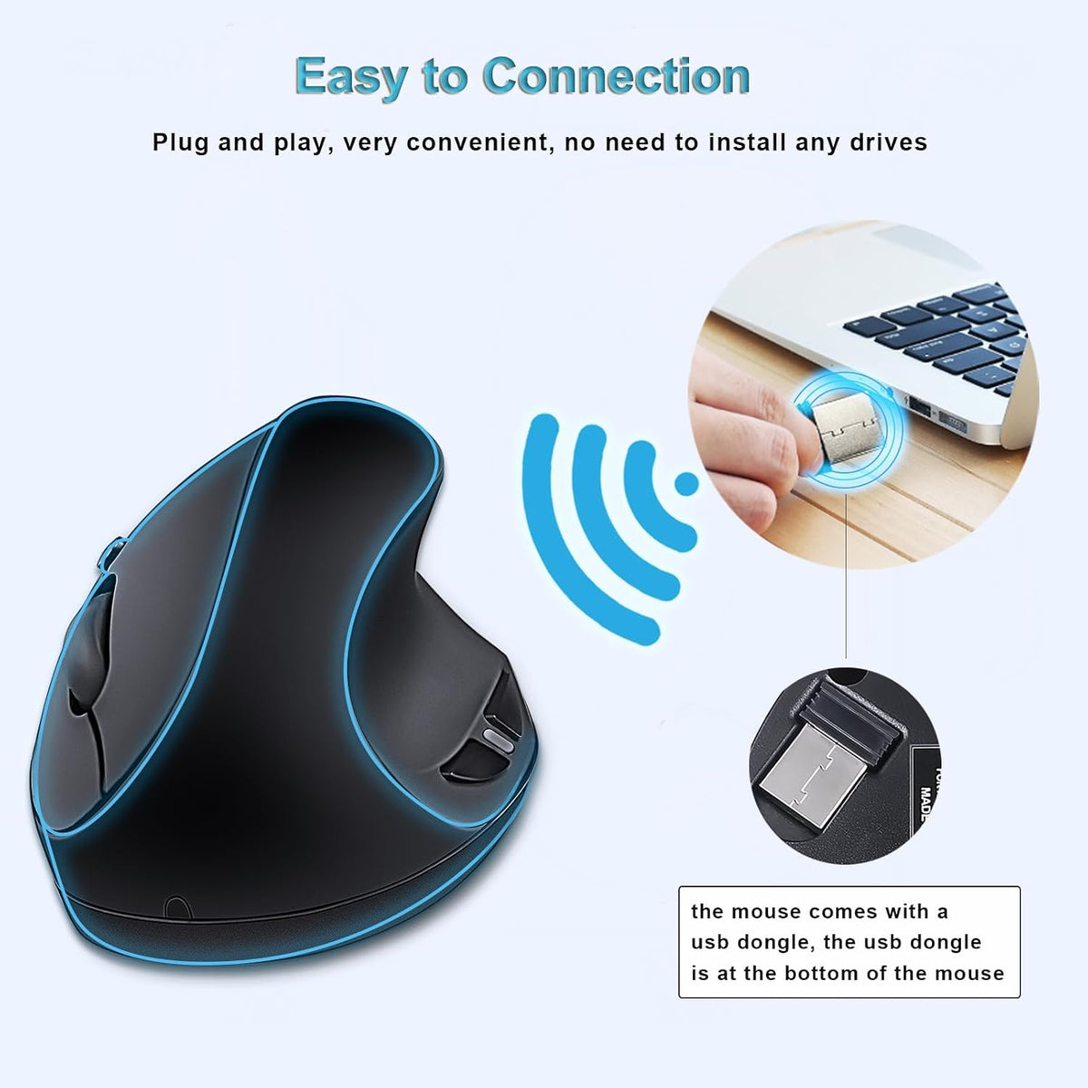 SUNGI Ratón óptico ergonómico inalámbrico vertical de 2,4 GHz para...