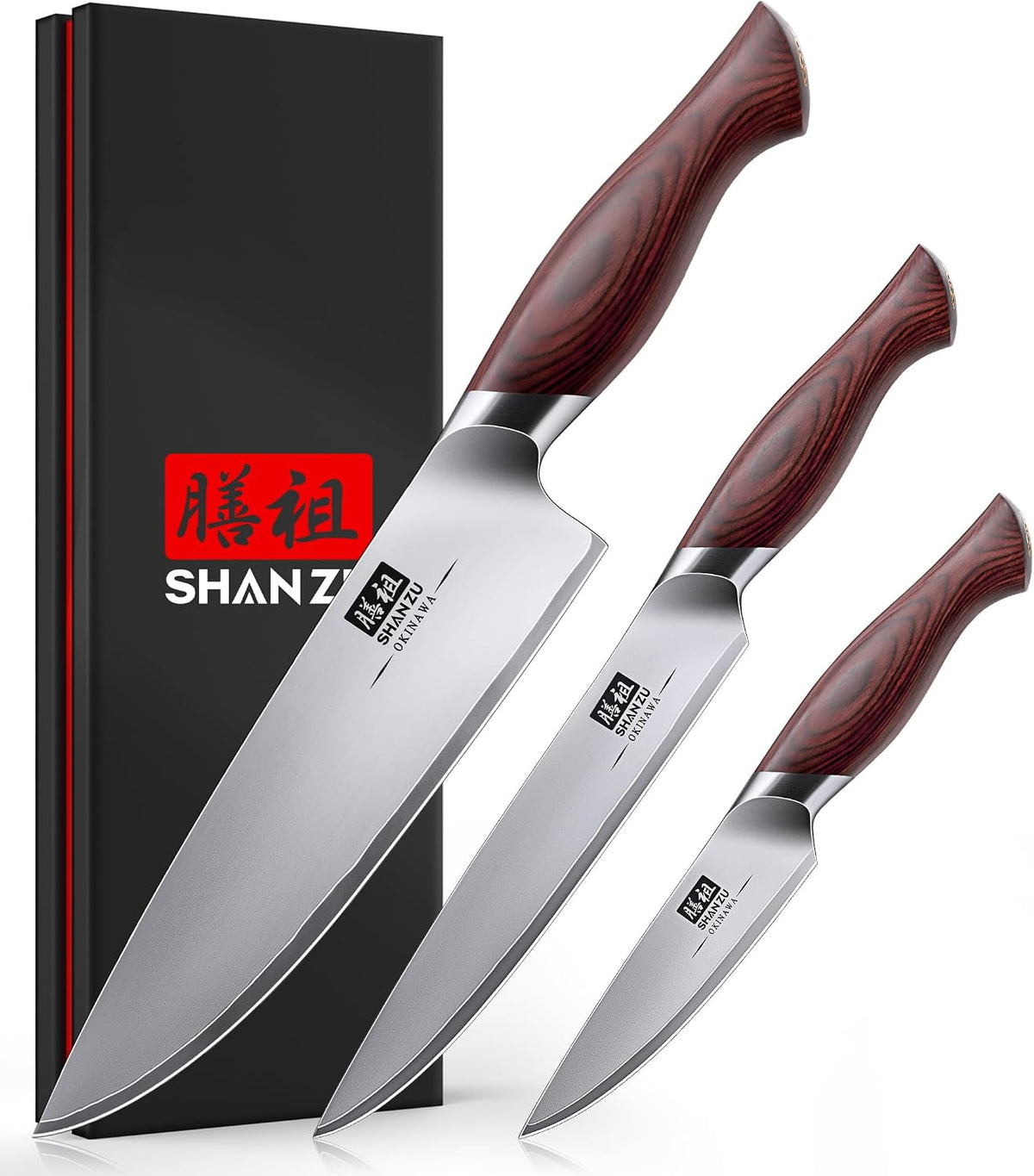 SHAN ZU Juego de cuchillos japoneses de 3 piezas, juego de cuchillo...
