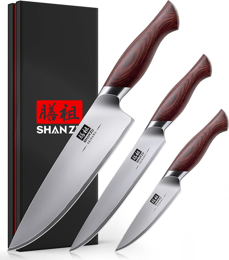 SHAN ZU Juego de cuchillos japoneses de 3 piezas, juego de cuchillo...