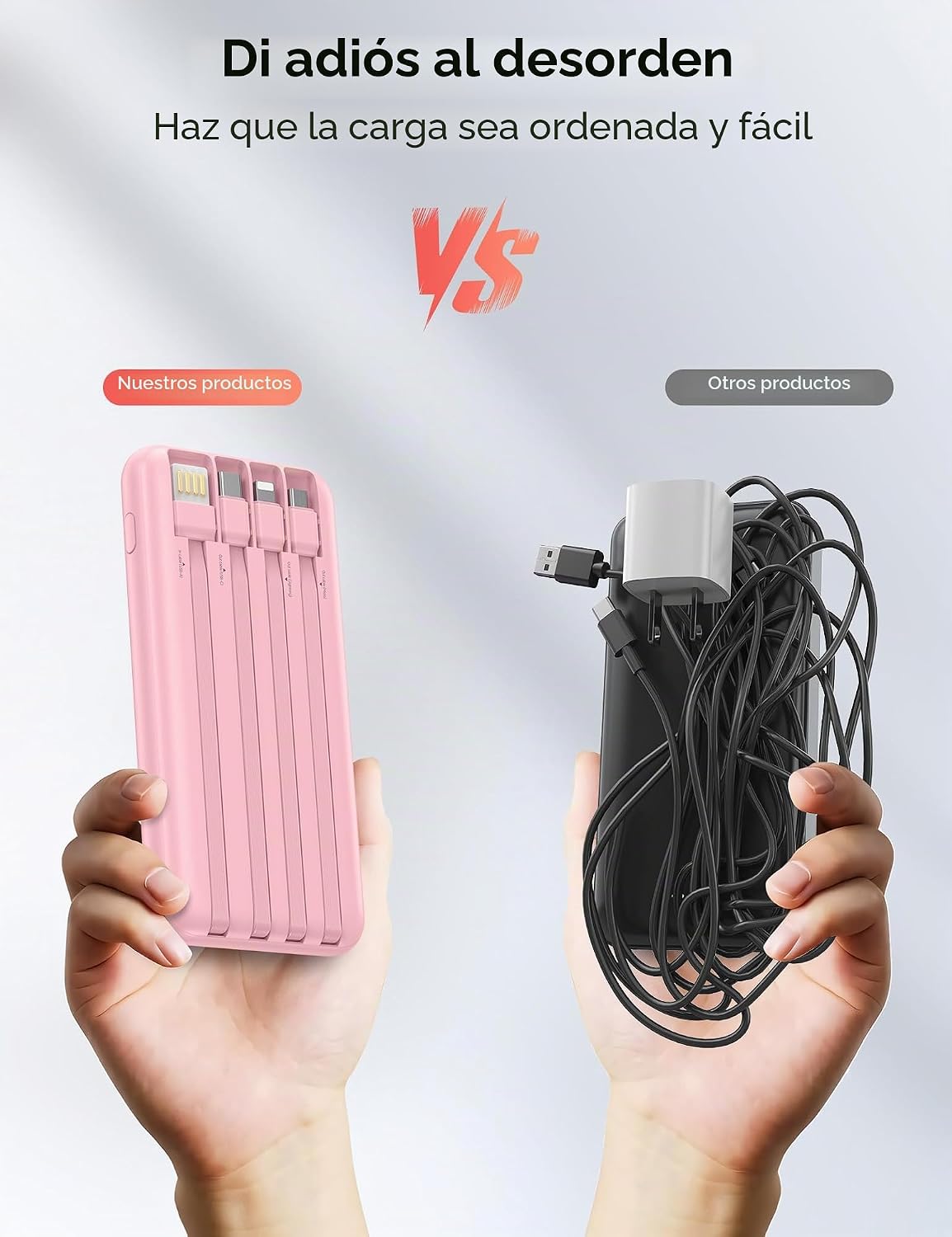 Nusyddy Cargador portátil 10000mAh con 4 cables incorporados y 6 sa...