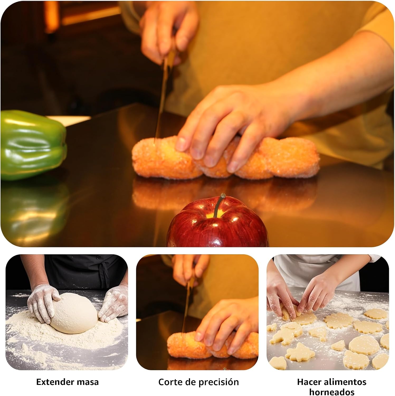 Tabla de cortar de acero inoxidable para cocina, tabla de cortar ex...