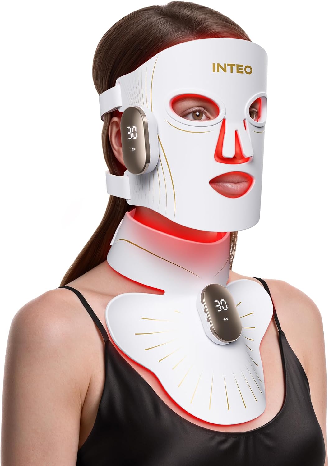 Máscara de terapia de luz roja para cara y cuello, NIR de 850 nm y...