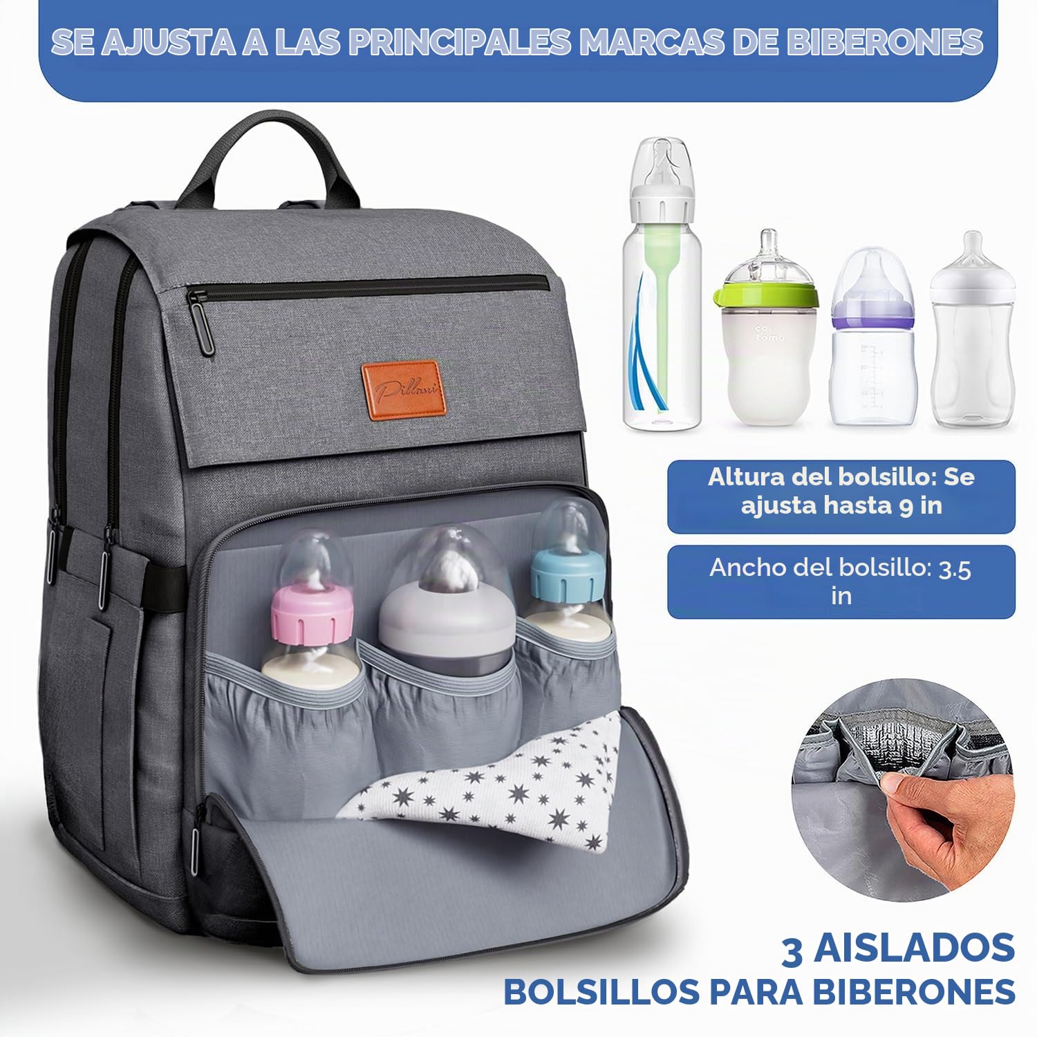 PILLANI - Mochila grande para llevar pañales de bebé, para viajar,...