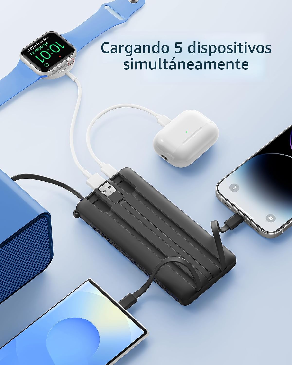 Cargador portátil VRURC, 4 cables integrados y banco de energía con...